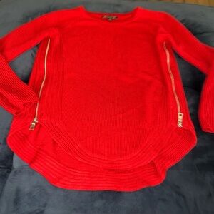 INC International Macy’s Sweater Small S Red Knit Pullover Side Zippers